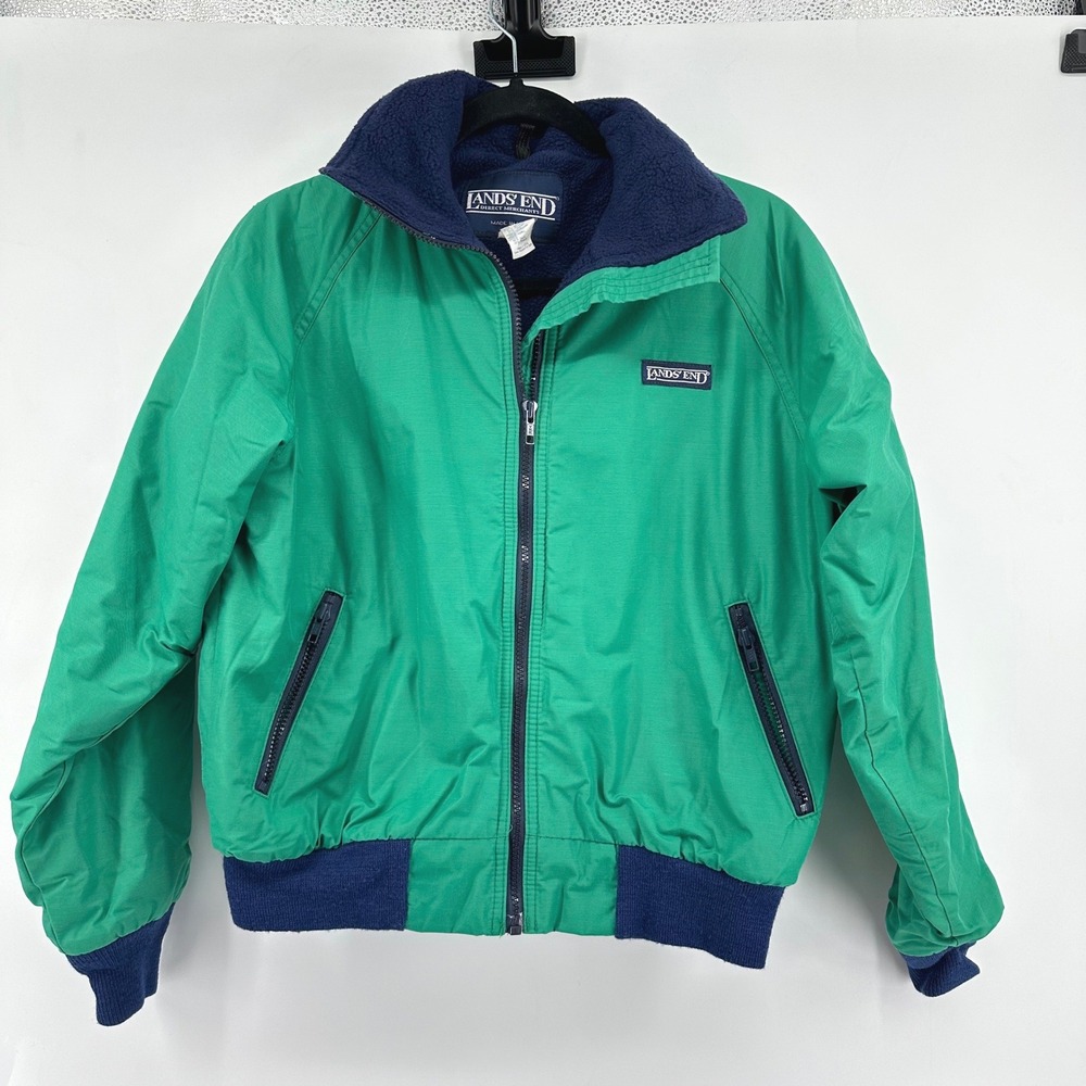 Lands End Jacket Mens M Green Squall Jacket Bomber Fleece Lined USA Vintage